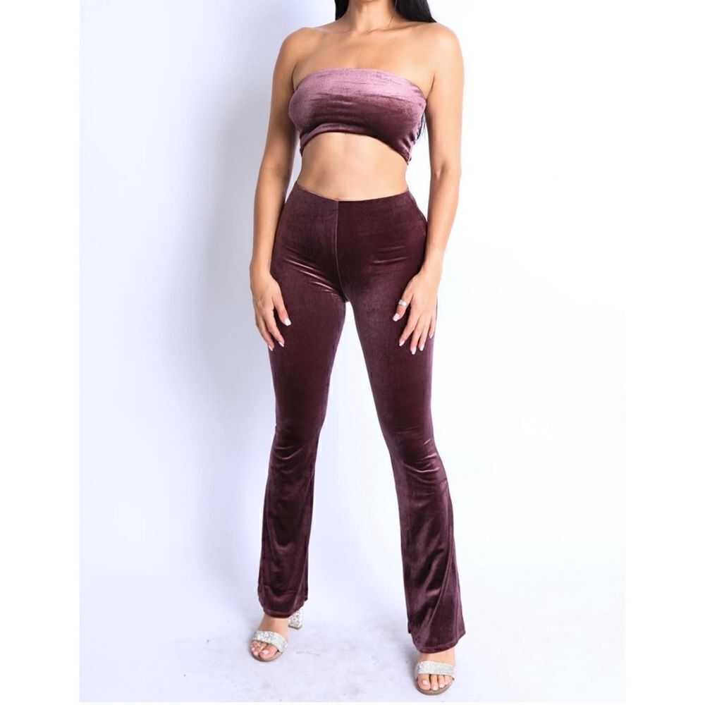 2 piece velvet crop top and pants holiday set